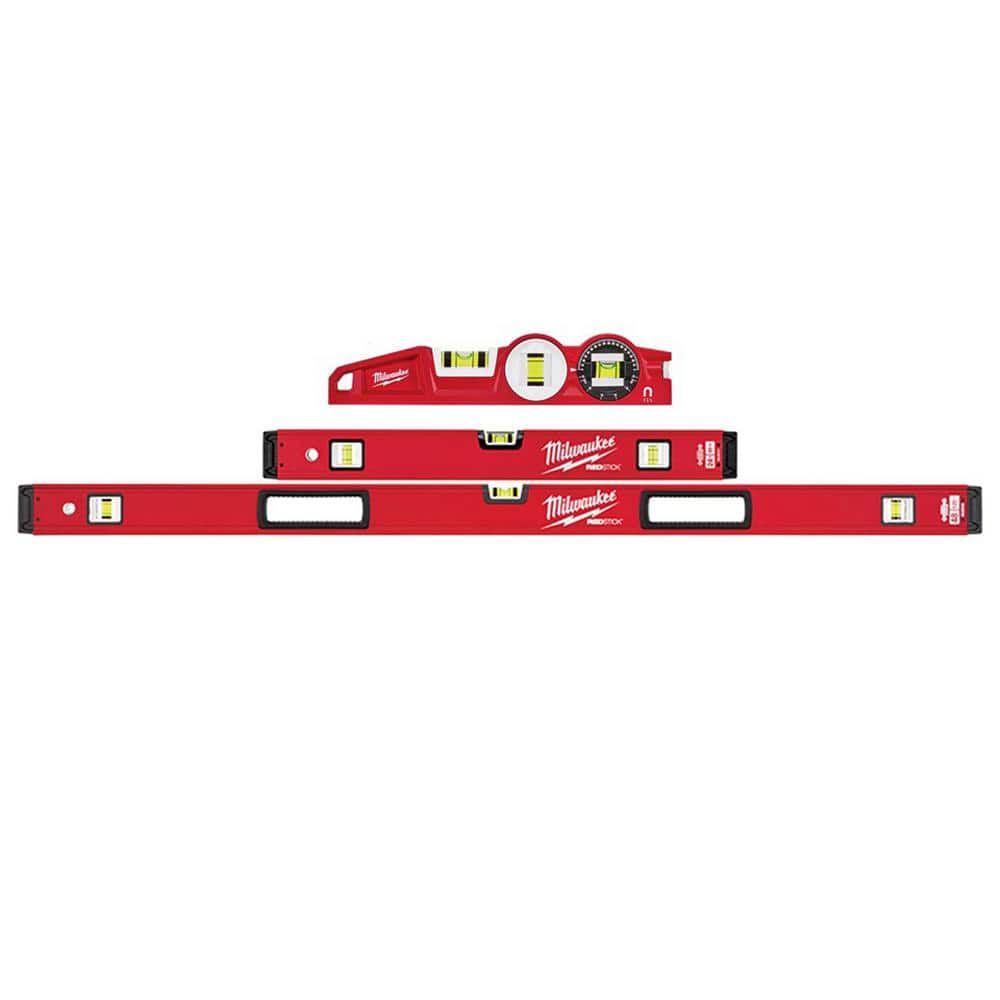 Milwaukee 24 in. and 48 in. REDSTICK Box Level Set with 10 in. 360° Locking Die-Cast Torpedo Level (3-Piece)