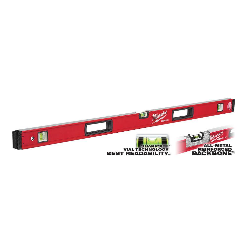 Milwaukee 24 in. and 48 in. REDSTICK Box Level Set with 10 in. 360° Locking Die-Cast Torpedo Level (3-Piece)