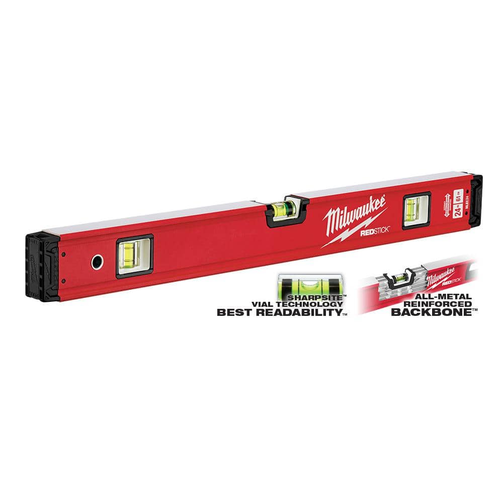 Milwaukee 24 in. and 48 in. REDSTICK Box Level Set with 10 in. 360° Locking Die-Cast Torpedo Level (3-Piece)