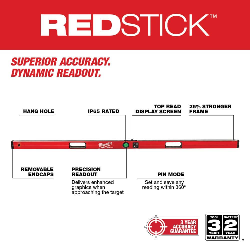 Milwaukee 72 in. REDSTICK Digital Box Level with PINPOINT Measurement Technology + 700-Lumen USB Rechargeable Flashlight