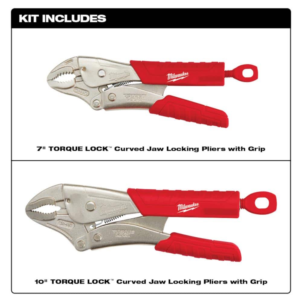 Milwaukee TORQUE LOCK Curved Jaw Locking Pliers Set with Durable Grip, 7 in. & 10 in. (2-Piece)