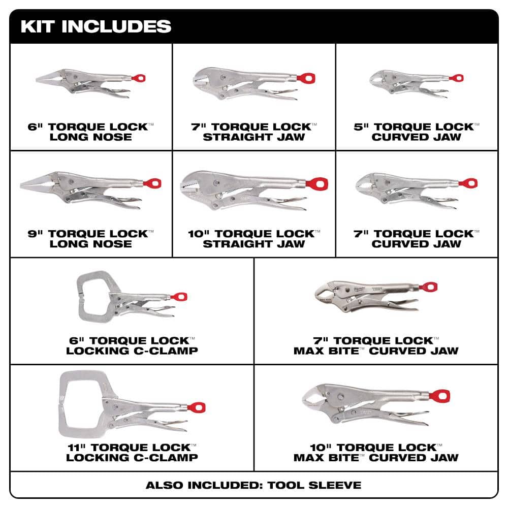 Milwaukee Torque Lock Locking Pliers Kit (10‑Piece) – Model 48-22-3690