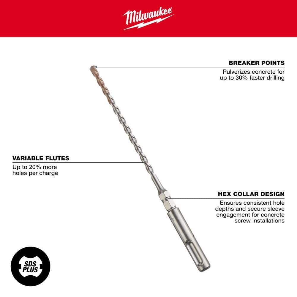 Milwaukee 3/16 in. x 7 in. M/2 2‑Cutter SDS‑Plus Carbide Bit with 1/4 in. Hex Shoulder