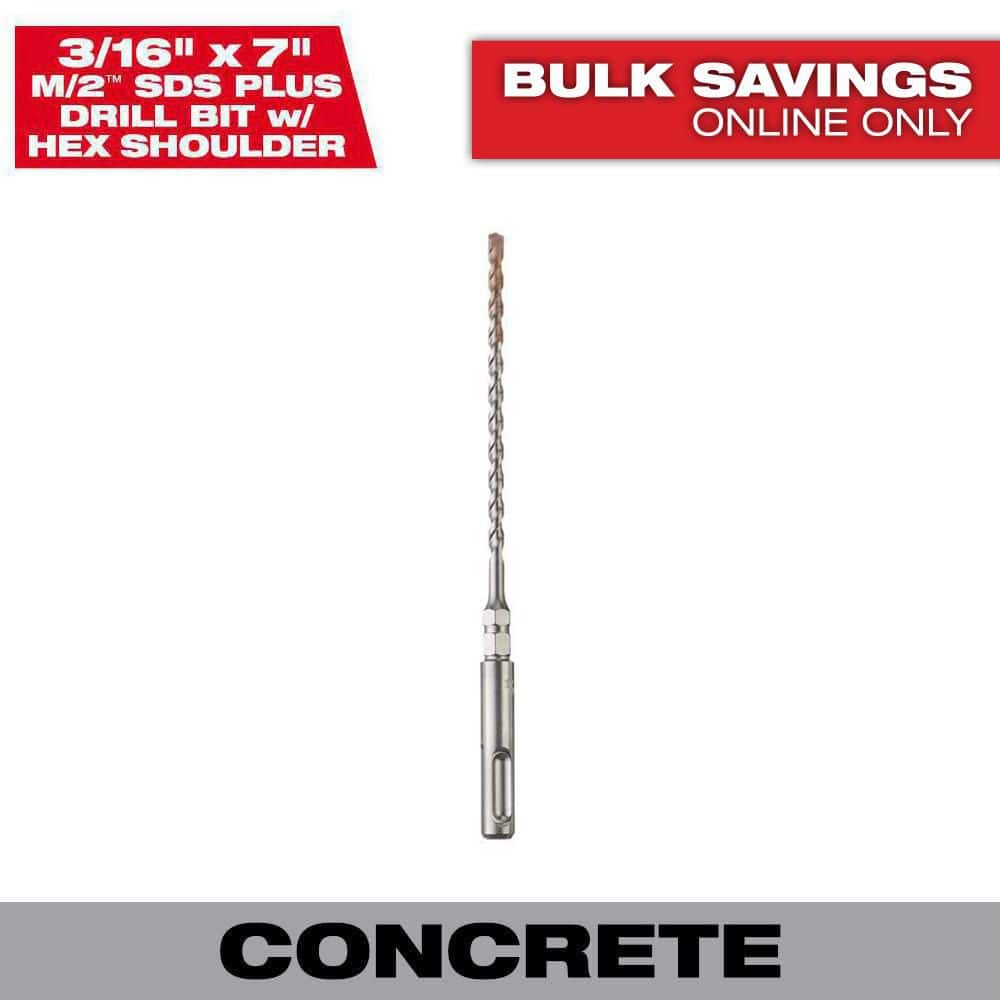 Milwaukee 3/16 in. x 7 in. M/2 2‑Cutter SDS‑Plus Carbide Bit with 1/4 in. Hex Shoulder