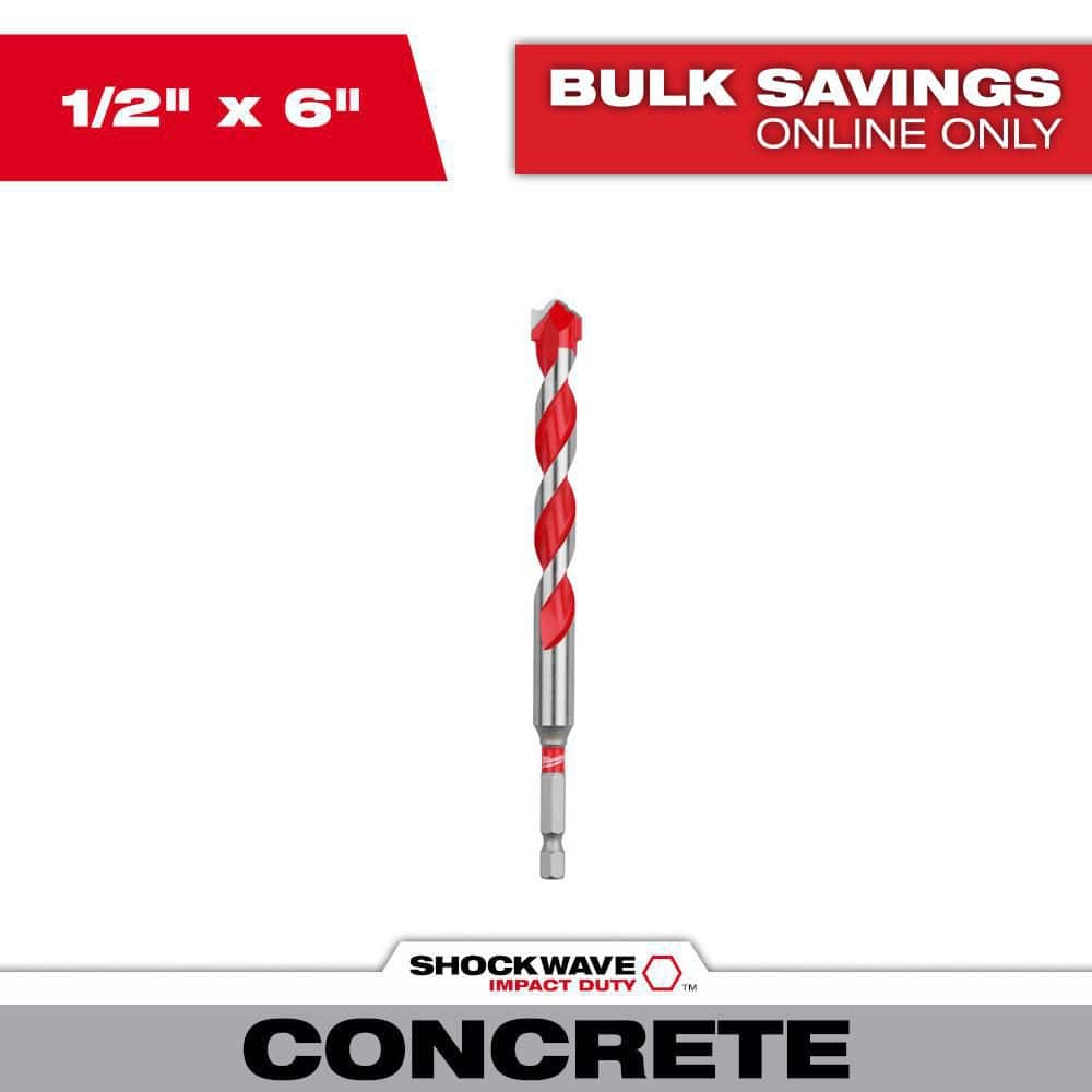 Milwaukee 1/2 in. x 4 in. x 6 in. SHOCKWAVE Carbide Hammer Drill Bit, 1/4 in. Hex Shank