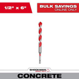 Milwaukee 1/2 in. x 4 in. x 6 in. SHOCKWAVE Carbide Hammer Drill Bit, 1/4 in. Hex Shank