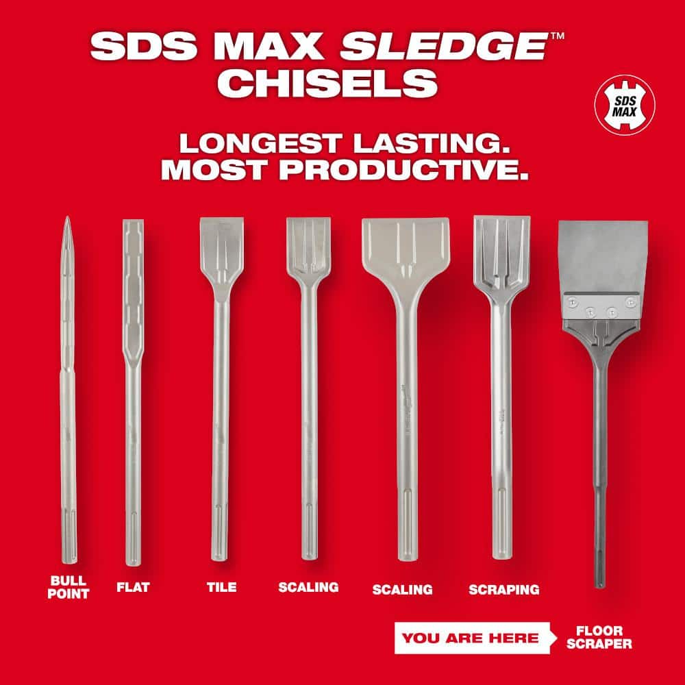 Milwaukee 6 in. SDS-Max SLEDGE Steel Floor Scraper Bit, 25 in. Length