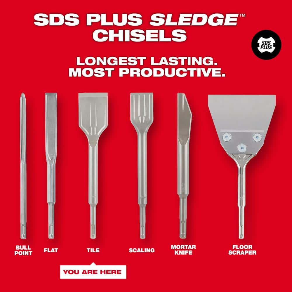 Milwaukee 1-7/8 in. SDS‑Plus SLEDGE Steel Tile Chisel, 9.5 in Length