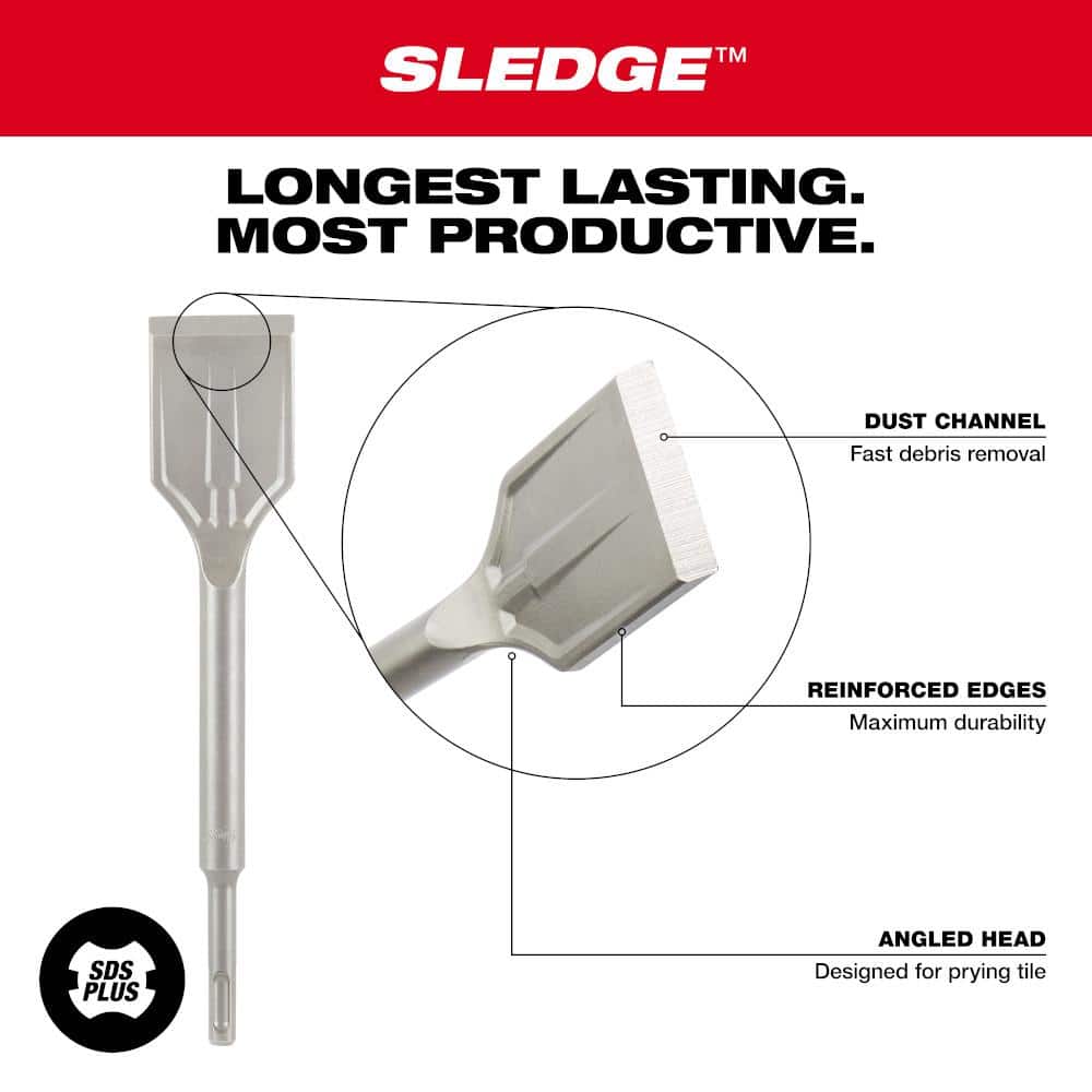 Milwaukee 1-7/8 in. SDS‑Plus SLEDGE Steel Tile Chisel, 9.5 in Length