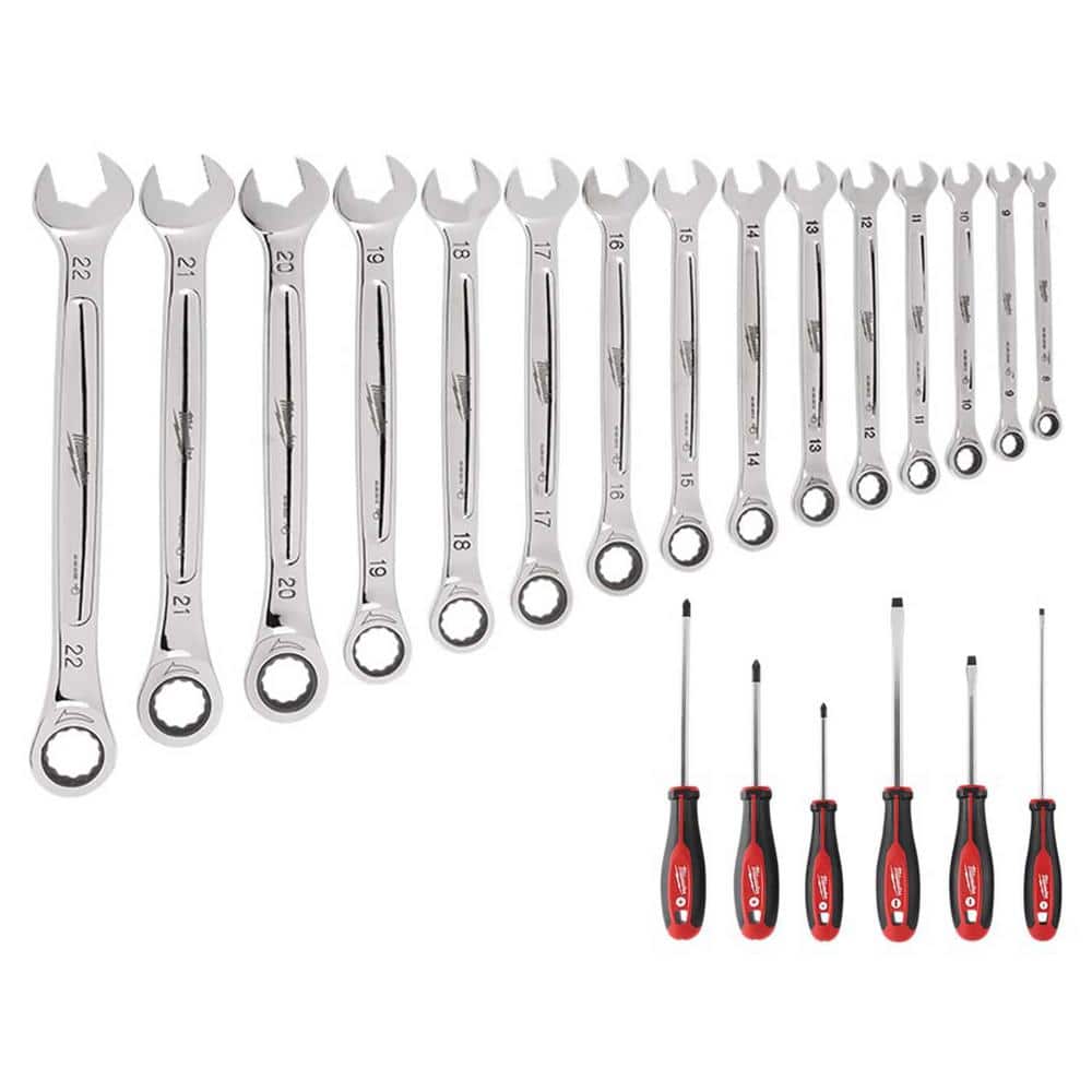 Milwaukee Ratcheting Wrench and Screwdriver Mechanics Tool Set, Metric (21-Piece)