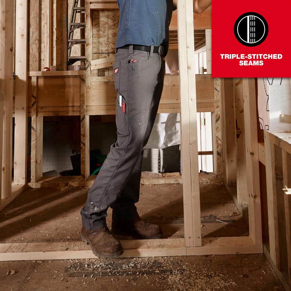 Milwaukee Men's 34x34 Gray Cotton/Polyester Work Pants with 7 Pockets