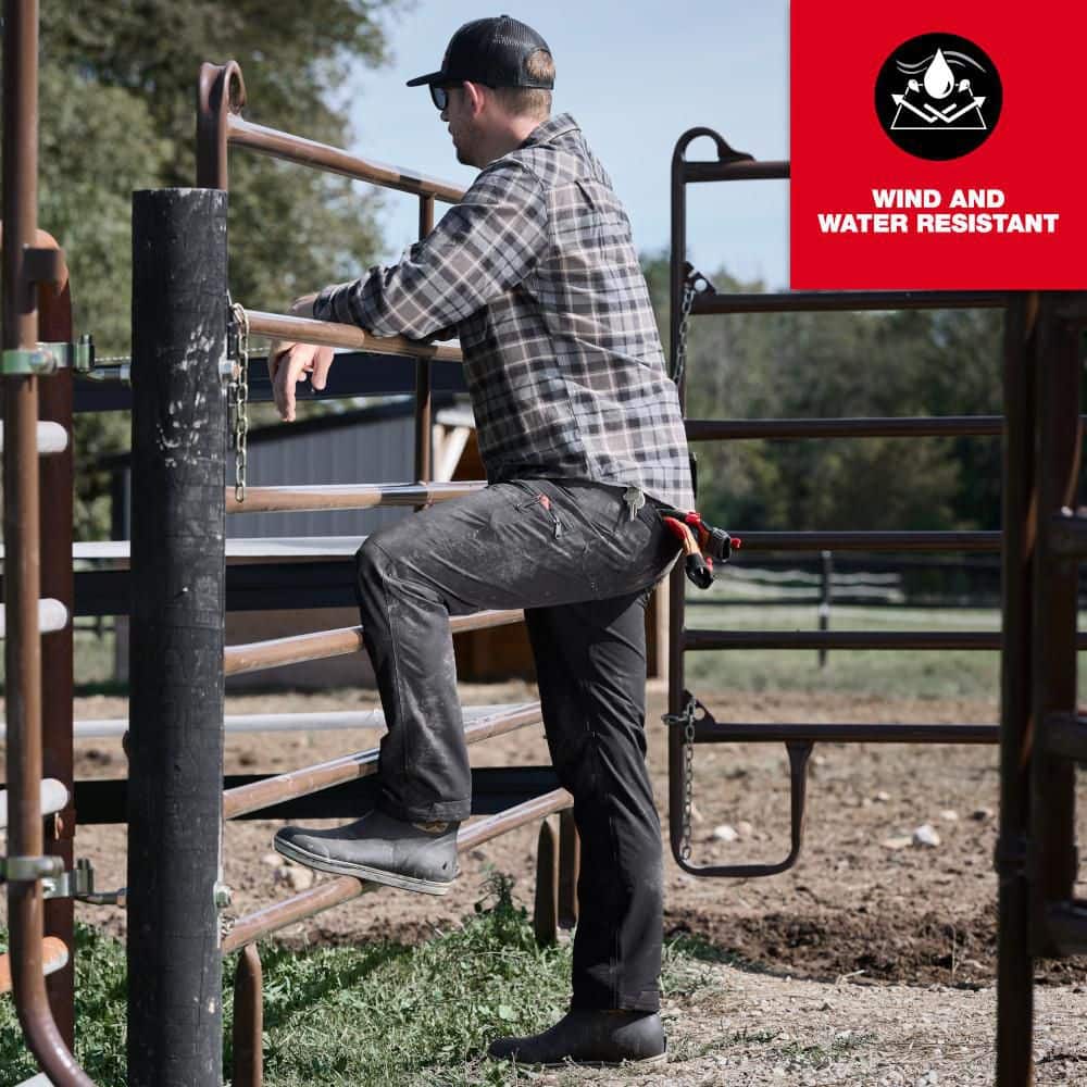 Milwaukee Men's Black FREEFLEX Tech Work Pants with 7 Pockets, 38x32