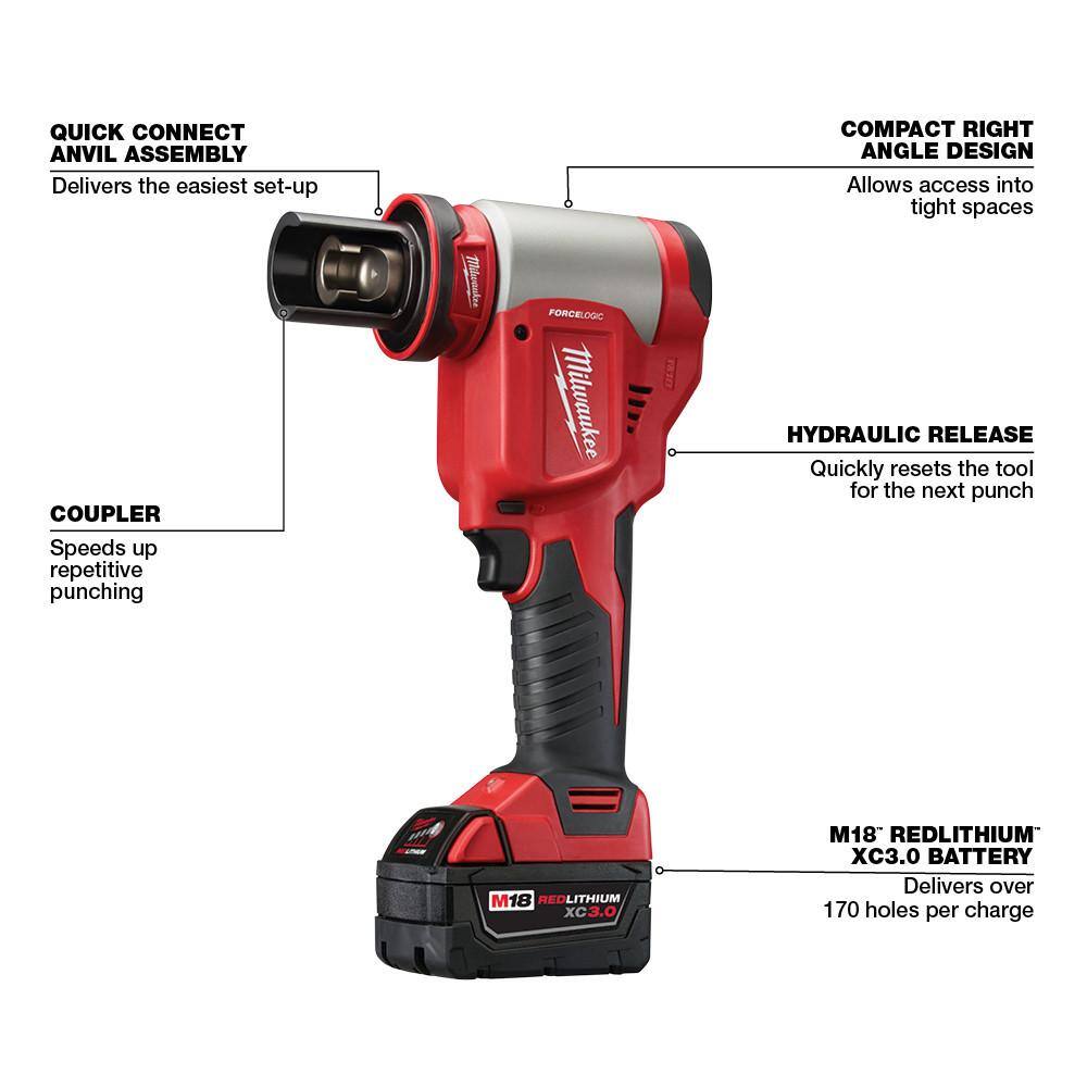 Milwaukee M18 18-Volt Lithium-Ion 1/2 in. to 4 in. FORCE LOGIC High-Capacity Cordless Knockout Tool Kit with M18 FUEL Compact Band Saw