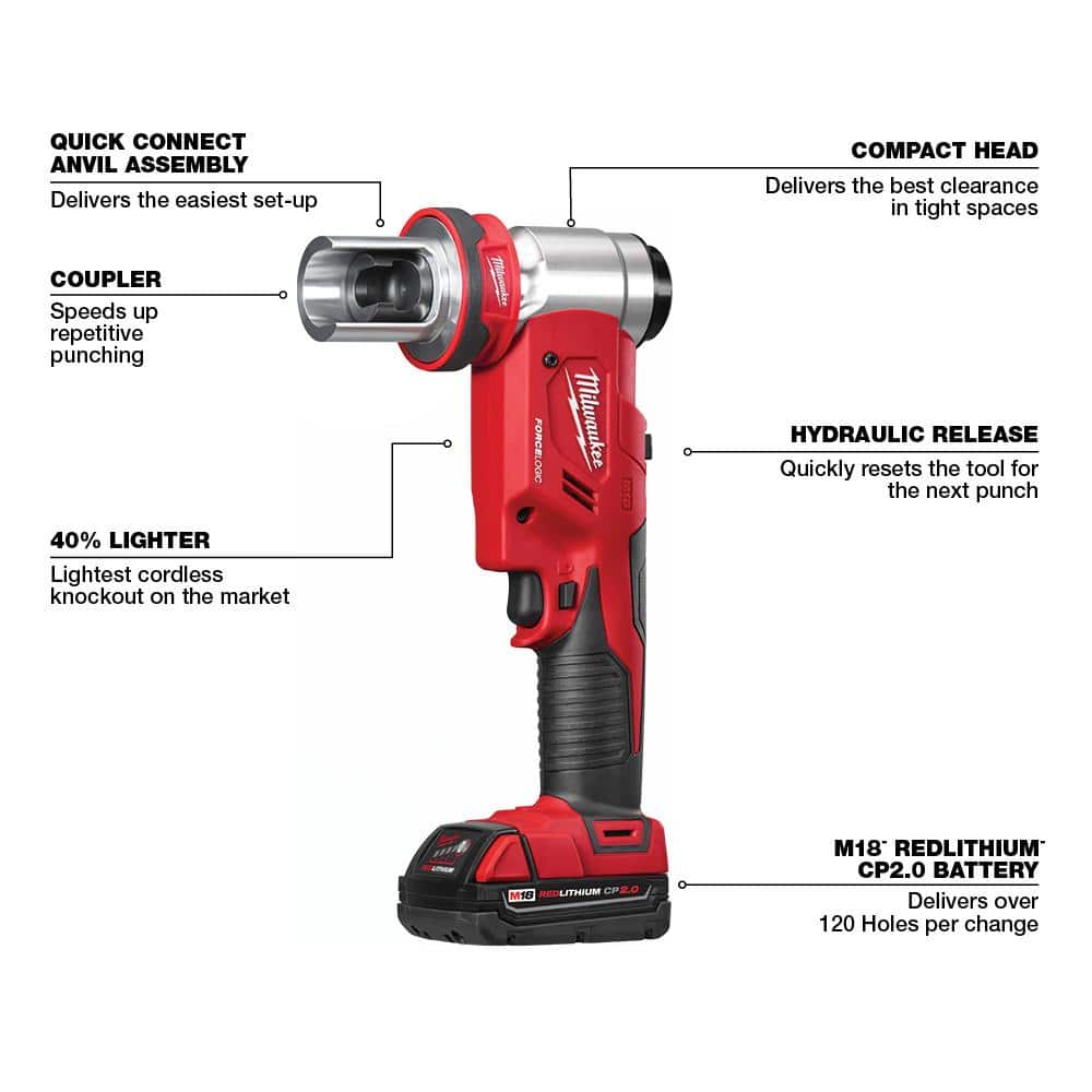 Milwaukee M18 18V Lithium-Ion 1/2 in. to 4 in. FORCE LOGIC 6-Ton Cordless Knockout Tool Kit with M18 FUEL Compact Bandsaw