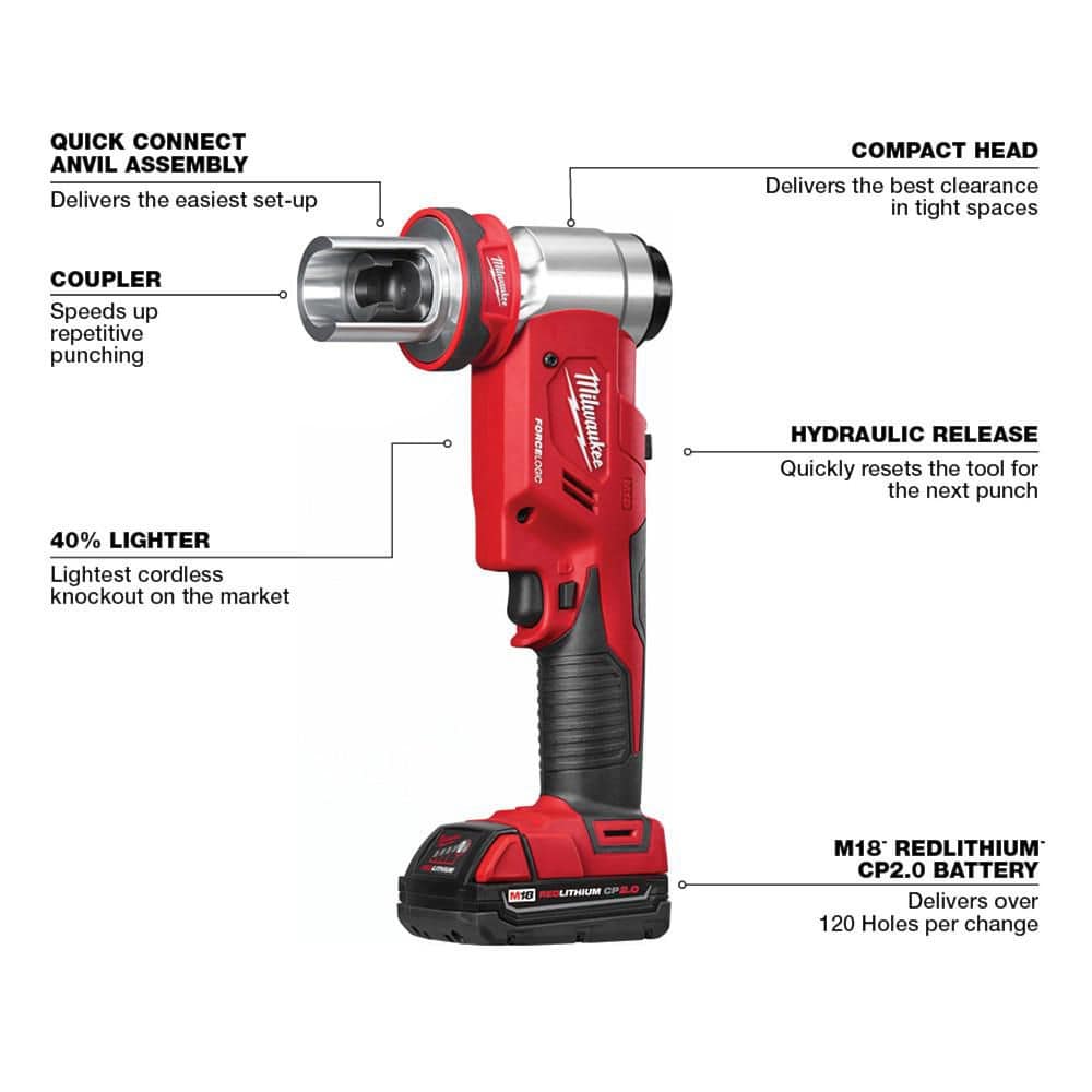 Milwaukee M18 18-Volt FORCE LOGIC 6-Ton Cordless Knockout Tool Kit, 1/2 in. to 4 in., with M18 FUEL Compact Band Saw