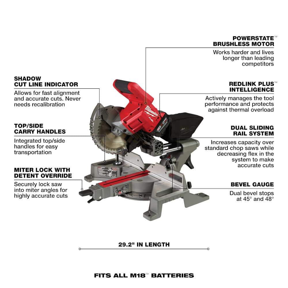 Milwaukee M18 FUEL 18-Volt Brushless 7-1/4 in. Cordless Dual-Bevel Sliding Compound Miter Saw with 18-Gauge Brad Nailer