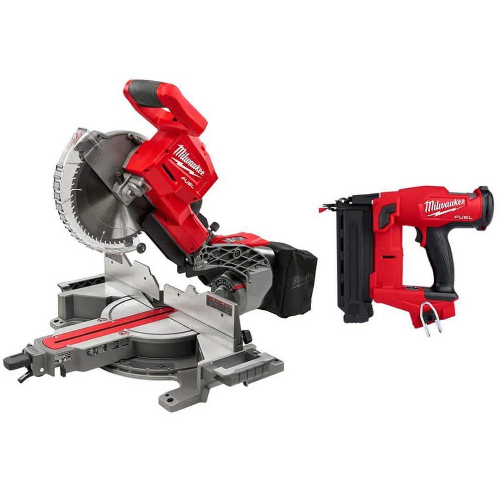 Milwaukee M18 FUEL 18-Volt Brushless 10 in. Cordless Dual-Bevel Sliding Compound Miter Saw with 18-Gauge Brad Nailer, Tool-Only