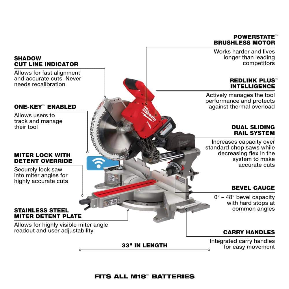 Milwaukee M18 FUEL 18V Lithium‑Ion Brushless 12 in. Cordless Dual‑Bevel Sliding Compound Miter Saw with 8‑1/4 in. Table Saw