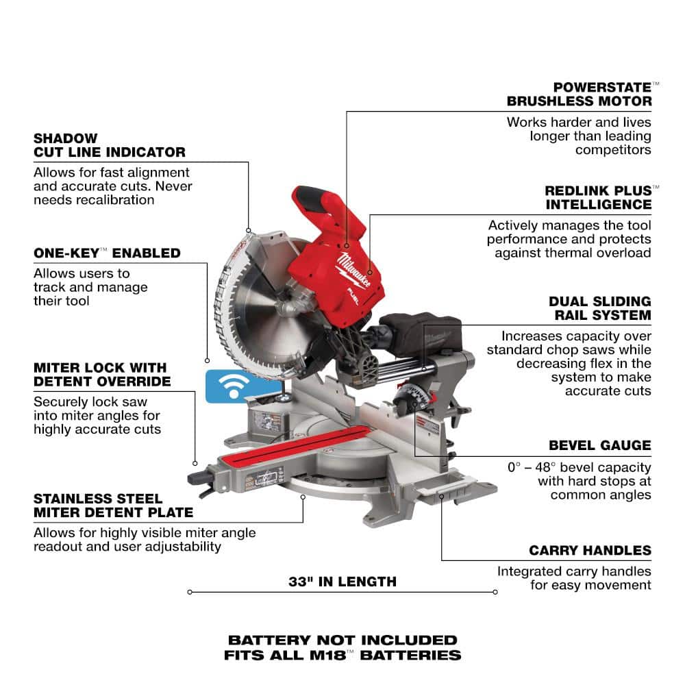 Milwaukee M18 FUEL 18V Brushless Cordless 12 in. Dual-Bevel Sliding Compound Miter Saw with ONE-KEY (Tool-Only)