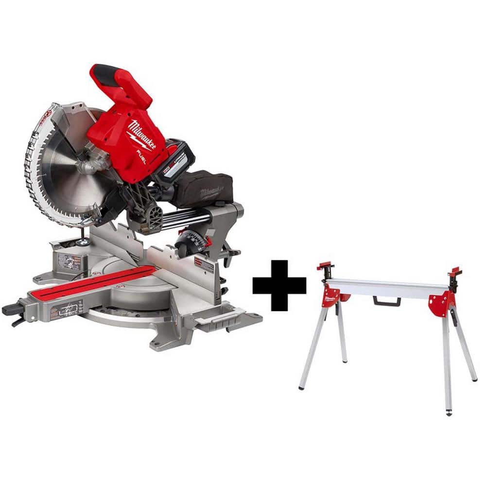 Milwaukee M18 FUEL 18V Brushless Cordless 12 in. Dual-Bevel Sliding Compound Miter Saw Kit with Stand, HD12.0 Battery & Rapid Charger