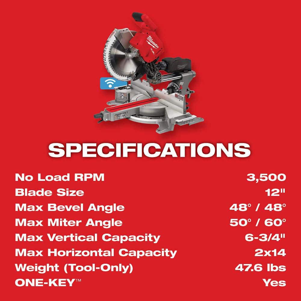 Milwaukee M18 FUEL 18V Brushless Cordless 12 in. Dual Bevel Sliding Compound Miter Saw Kit with ONE-KEY and 12.0Ah Battery
