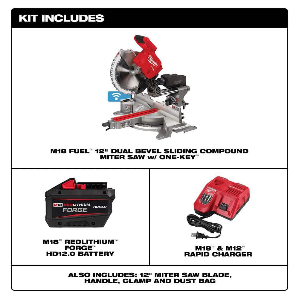 Milwaukee M18 FUEL 18V Brushless Cordless 12 in. Dual Bevel Sliding Compound Miter Saw Kit with ONE-KEY and 12.0Ah Battery