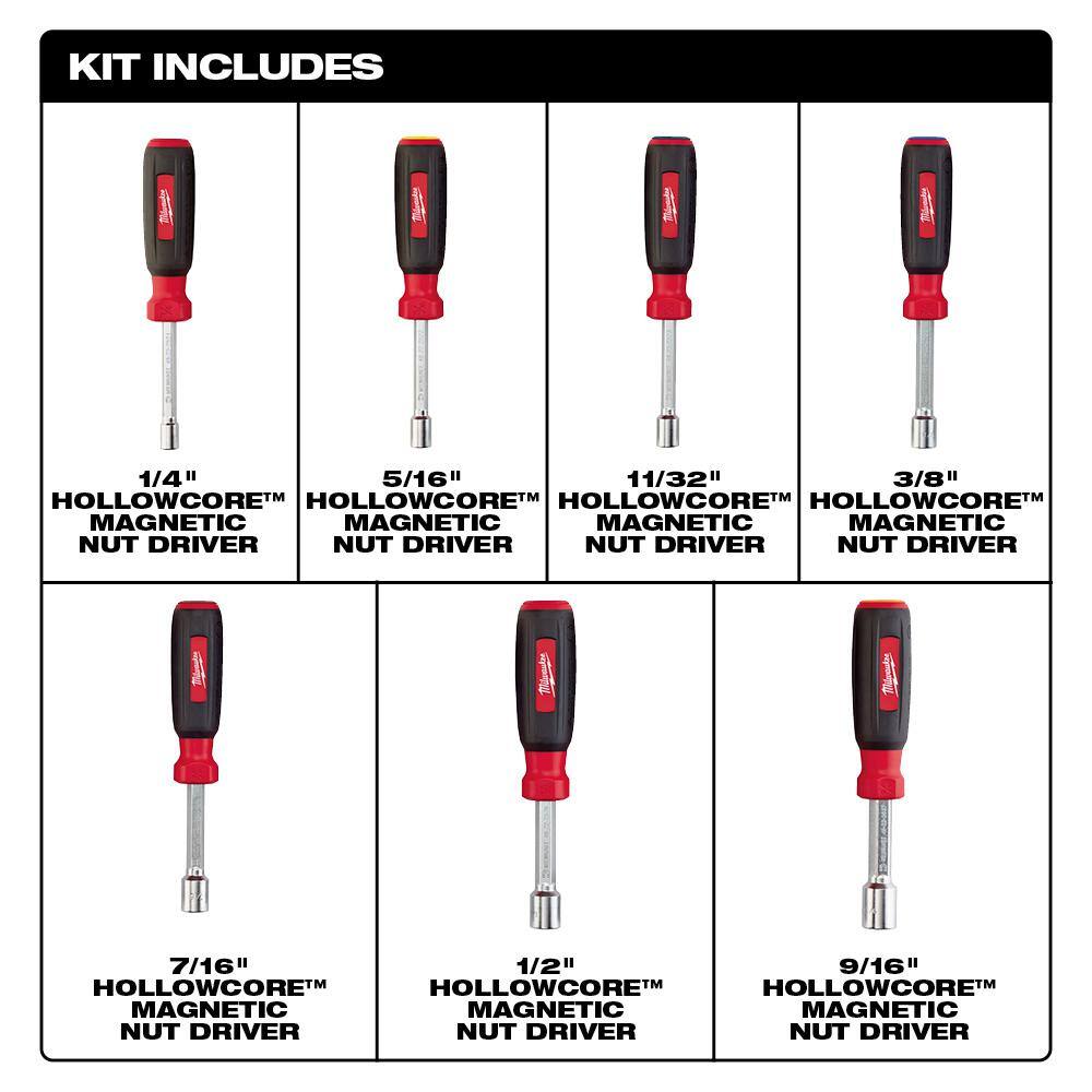 Milwaukee SAE HollowCore Magnetic Nut Driver Set, 7-Piece (48-22-2507)
