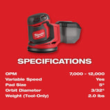 Milwaukee M18 18V Lithium‑Ion Cordless 5 in. Random Orbit Sander Kit with (2) M18 5.0Ah Batteries