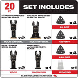 Milwaukee Oscillating Multi-Tool Blade Kit (20-Piece) – OPEN-LOK Universal Fit, Titanium Enhanced