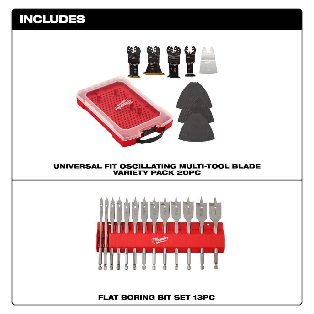 Milwaukee Oscillating Multi-Tool Blade Kit with High-Speed Wood Spade Bit Set, Universal OPEN-LOK, 33-Piece