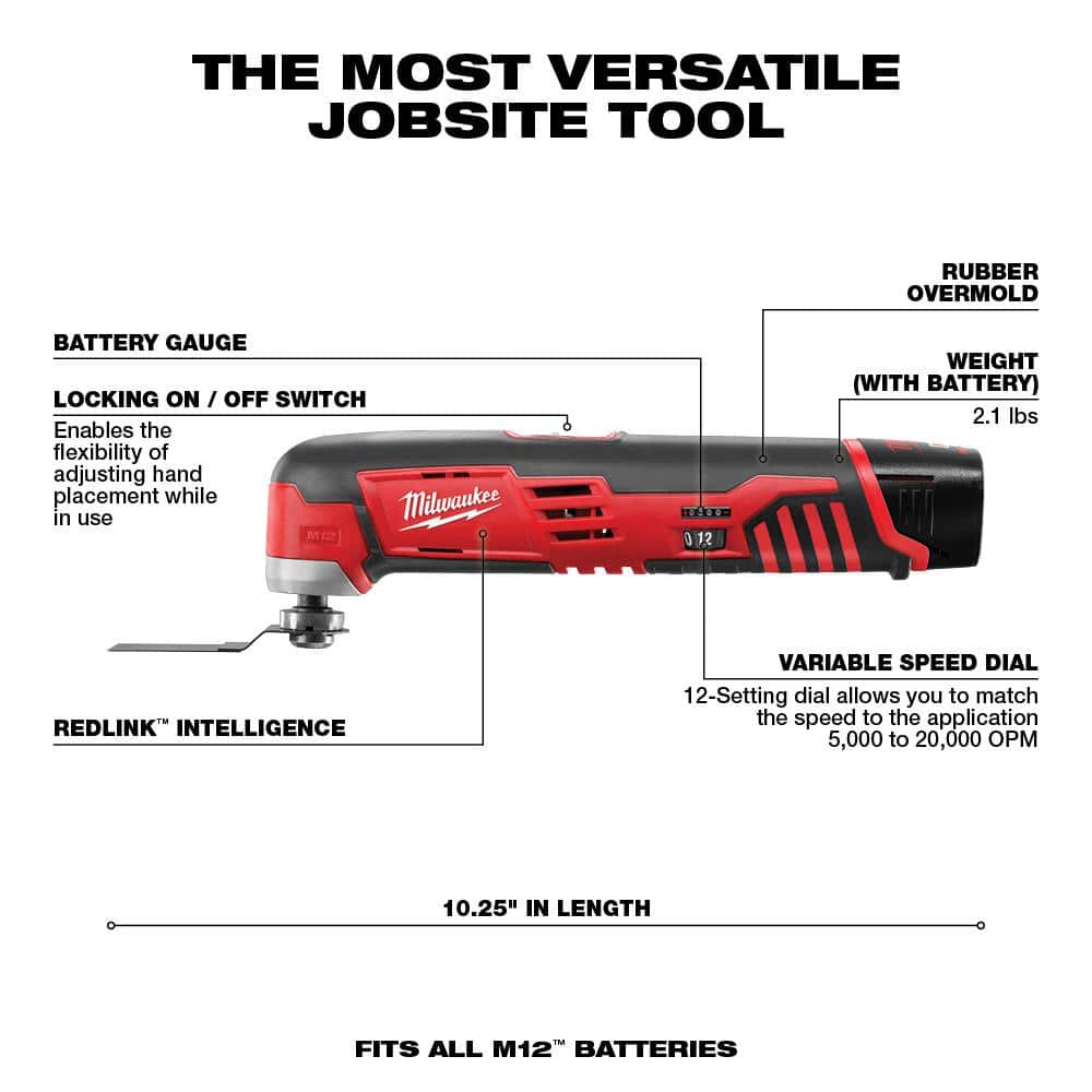 Milwaukee M12 12V Lithium-Ion Cordless Oscillating Multi-Tool with M12 10 oz. Caulk and Adhesive Gun and 6.0Ah XC Battery Pack