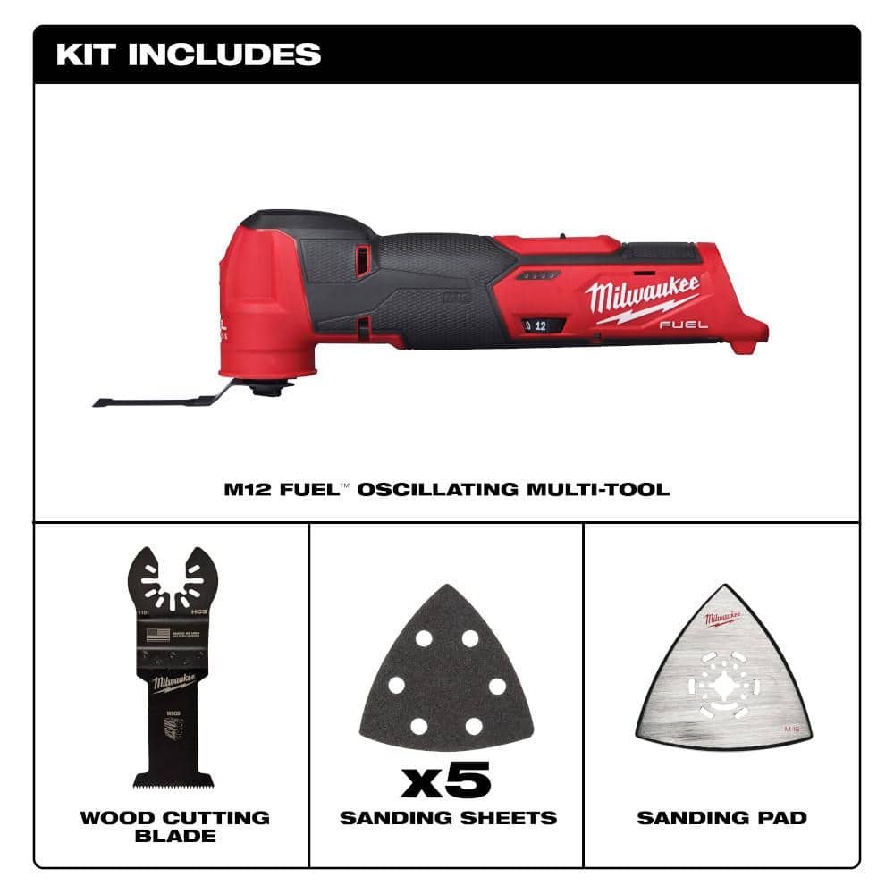 Milwaukee M12 FUEL 12V Lithium-Ion Cordless Oscillating Multi-Tool + 1/2 in. Hammer Drill & 1/4 in. Impact Driver (Tool-Only)