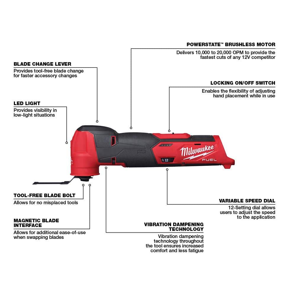 Milwaukee M12 FUEL 12V Lithium-Ion Cordless Oscillating Multi-Tool (Tool-Only)