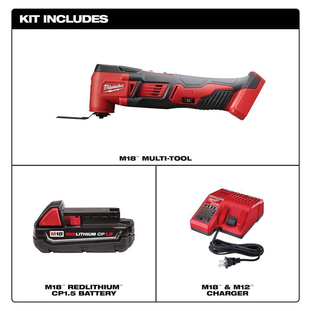 Milwaukee M18 18V Lithium-Ion Cordless Oscillating Multi-Tool Kit with 1.5Ah Battery, Charger & 8-Piece OMT Blade Set