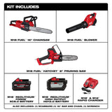 Milwaukee M18 Fuel 16 in. 18-Volt Brushless Cordless Electric Chainsaw with Hatchet, Blower, 12.0 and 8.0 Battery Combo Kit 2-Tool