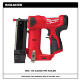 Milwaukee M12 23GA Pin Nailer with M12 FUEL Orbital Detail Sander and M12 High Output CP2.5Ah Battery, 12V