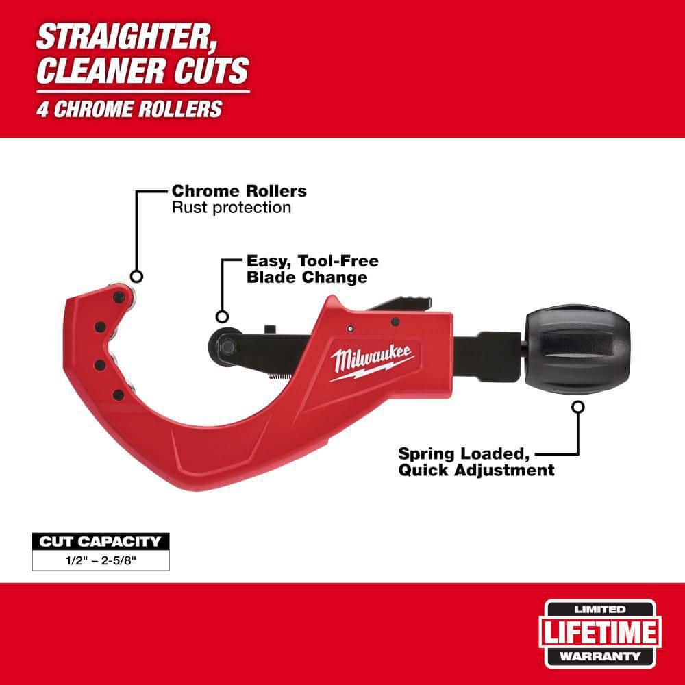 Milwaukee 2-1/2 in. Quick Adjust Copper Tubing Cutter, 1/2 in.–2-5/8 in. Capacity