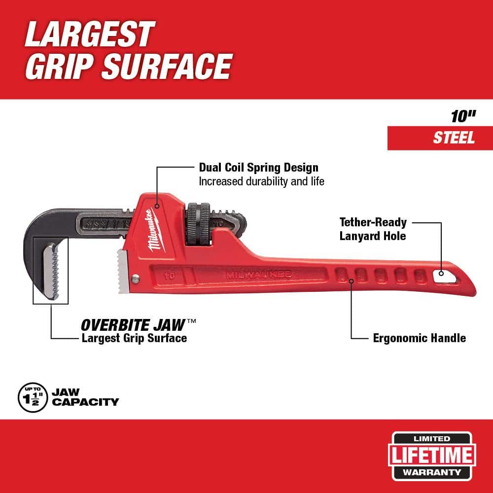 Milwaukee 8 in. Steel Pipe Wrench, 1 in. Jaw Capacity