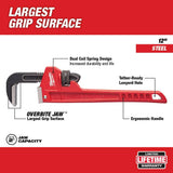 Milwaukee 12 in. Steel Pipe Wrench, Straight, 2 in. Capacity (Model 48-22-7112)