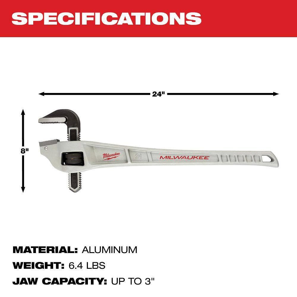 Milwaukee 24 in. Aluminum Offset Pipe Wrench, 3 in. Jaw Capacity