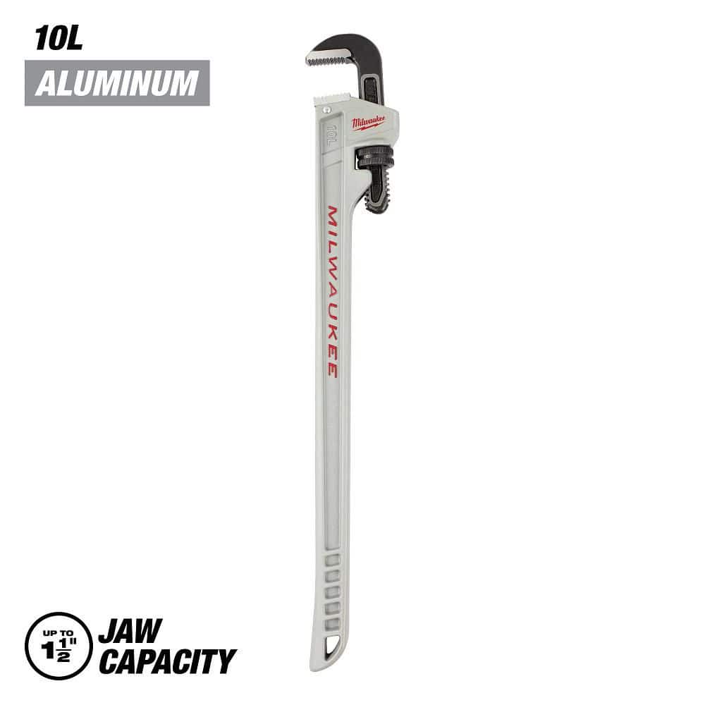 Milwaukee 10 in. Aluminum Pipe Wrench with POWERLENGTH Handle, 1-1/2 in. Jaw Capacity