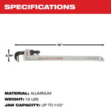 Milwaukee 10 in. Aluminum Pipe Wrench with POWERLENGTH Handle, 1-1/2 in. Jaw Capacity