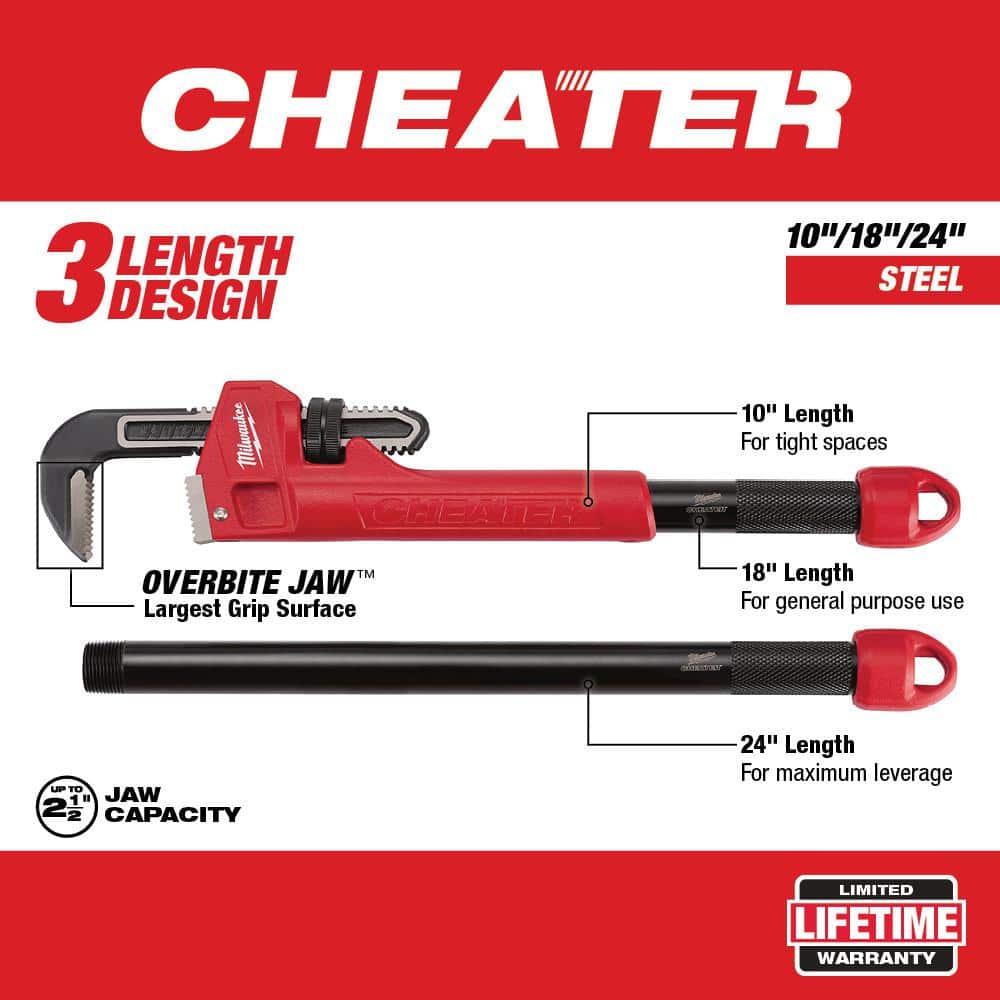Milwaukee 48-22-7314 Cheater Adaptable Steel Pipe Wrench, 10/18/24 in. Modes