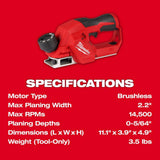 Milwaukee M12 12V Lithium‑Ion Brushless Cordless 2 in. Planer with M12 2‑Tool Combo Kit