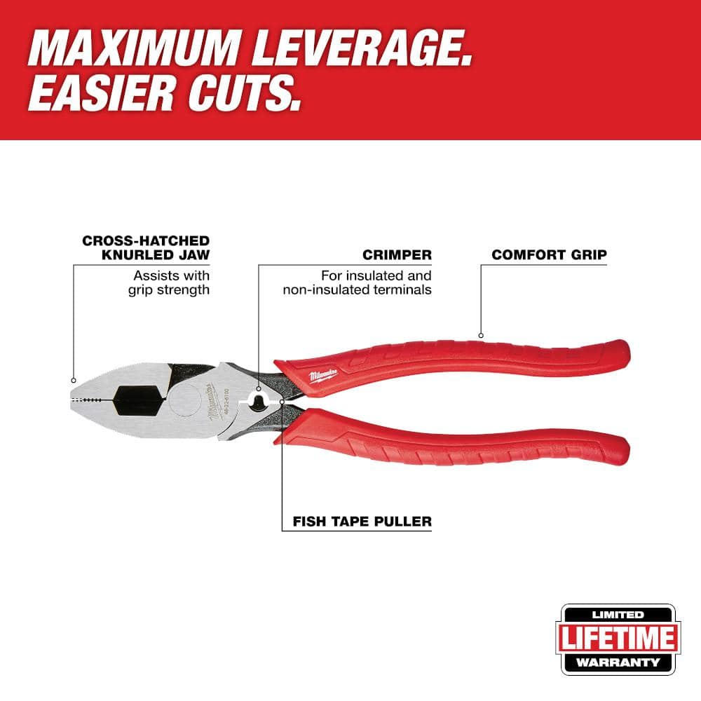 Milwaukee Pliers Kit, 4-Piece Set with Lineman’s, Long Nose, Diagonal, and REAM & PUNCH Straight Jaw