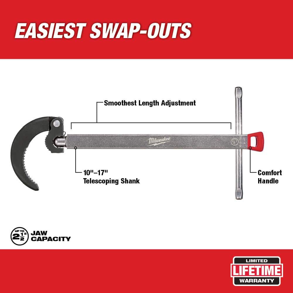 Milwaukee 2.5 in. Basin Wrench, Telescoping 10–17 in. Reach