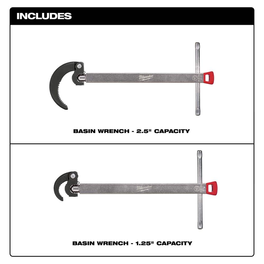 Milwaukee 2.5 in. Basin Wrench with 1.25 in. Basin Wrench, Telescoping Handle (2-Pack)