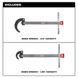 Milwaukee 2.5 in. Basin Wrench with 1.25 in. Basin Wrench, Telescoping Handle (2-Pack)
