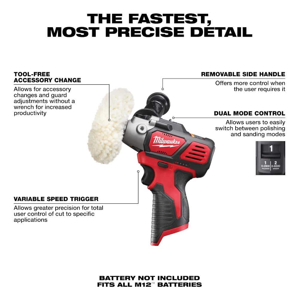 Milwaukee M12 12-Volt Lithium-Ion Cordless Variable Speed Polisher/Sander with Free M12 2.0Ah Battery, 2438-20
