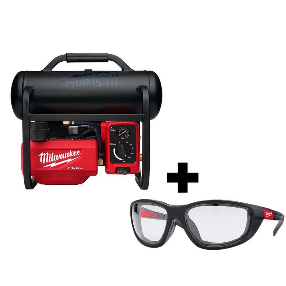 Milwaukee M18 FUEL 18-Volt Brushless 2 Gallon Compact Quiet Compressor + Performance Safety Glasses w/ Gasket (Tool-Only)